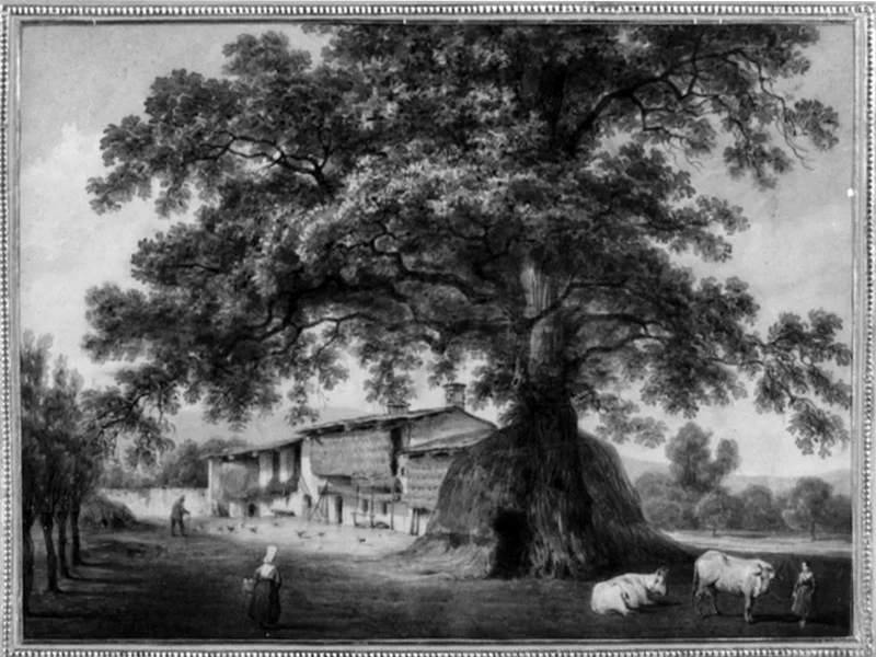 Paesaggio rurale con figure e animali - Campiglione, Fenile, Torino